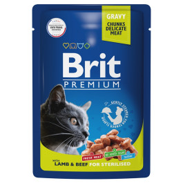 Brit Premium Пауч для кошек ягненок и говядина в соусе 85г