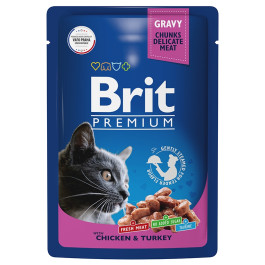 Brit Premium Пауч для кошек цыпленок и индейка в соусе 85г