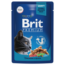 Brit Premium Пауч для кошек цыпленок и перепелка в соусе 85г