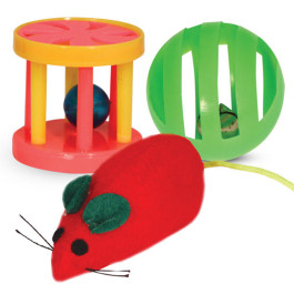 Triol Набор игрушек для кошек (мяч, мышь, барабан), d35мм; 85мм; 40мм