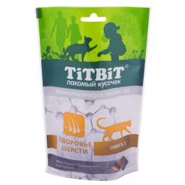 TiTBiT Хрустящие подушечки для кошек с лососем для здоровья шерсти 60г