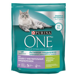 Purina ONE корм для кошек с чувствительным пищеварением с индейкой и рисом
