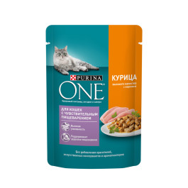 Purina ONE паучи для кошек с чувствительным пищеварением с курицей и морковью 75г