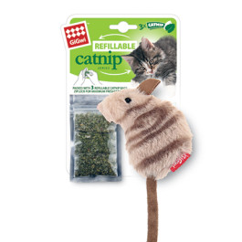 GiGwi Игрушка для кошек Мышка с кошачьей мятой (+3 пакетика мяты) 10см