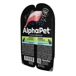 AlphaPet Superpremium Консервы для кошек с чувств. пищеварением Кролик и черника кусочки в соусе 80г
