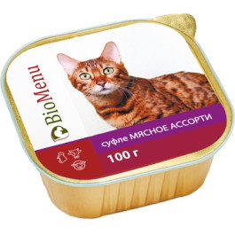BioMenu консервы для кошек суфле Мясное ассорти 100г ламистер