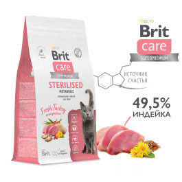 Brit Care Sterilised Metabolic корм для стерилизованных кошек Улучшенный обмен веществ