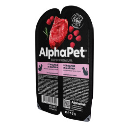 AlphaPet Superpremium Консервы для взрослых кошек Говядина и малина кусочки в соусе 80г