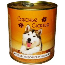 Собачье счастье консервы для собак Птица с потрошками желе 750г