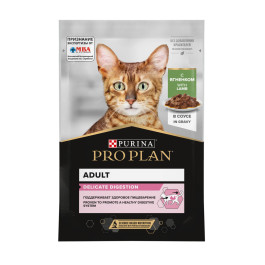 Pro Plan  консервы для кошек с чувствит. пищеварением, кусочки в соусе ягненок 85г Delicate, пауч