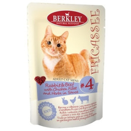 Berkley Фрикасе для кошек №4 Кролик и говядина с кусочками курицы и травами в соусе 85г, пауч