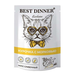 Best Dinner Exclusive Мусс сливочный для кошек и котят, Курочка с морковью 85г пауч