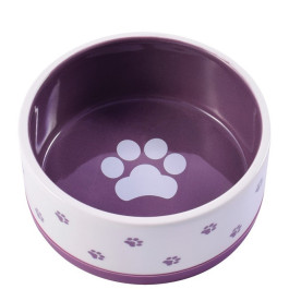 Mr.Kranch Миска керамическая нескользящая для собак 360 мл белая с фиолетовым