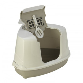 Moderna Туалет-домик для кошек Flip угловой с угольным фильтром и совком, 55х45х38см, теплый серый