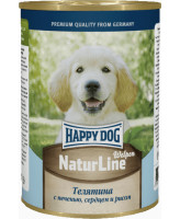Happy Dog Nature Line консервы для щенков Телятина с печенью, сердцем и рисом 410г
