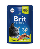Brit Premium Пауч для кошек ягненок и говядина в соусе 85г
