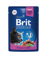 Brit Premium Пауч для кошек цыпленок и индейка в соусе 85г