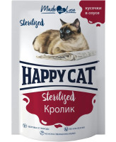 Happy Cat Sterilized консервы для стерилизованных кошек Кролик, кусочки в соусе 85г