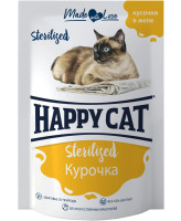 Happy Cat Sterilized консервы для стерилизованных кошек Курочка, кусочки в желе 85г