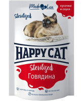 Happy Cat Sterilized консервы для стерилизованных кошек Говядина, кусочки в соусе 85г