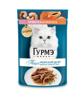 Гурмэ Перл Морской Дуэт консервы для кошек, нежное филе в соусе, креветка и лосось 75г