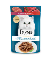 Гурмэ Перл Мясной Дуэт консервы для кошек, нежное филе в соусе, язык и телятина 75г