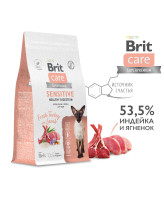 Brit Care Sensitive корм для кошек Чувствительное пищеварение с индейкой и ягненком