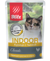 BLITZ Indoor Консервы для кошек Курица с тыквой, кусочки в соусе 85г