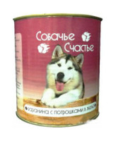 Собачье счастье консервы для собак Баранина с потрошками в желе 750г