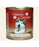Собачье счастье консервы для собак Говяжьи потрошки с рисом 750г
