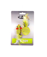 Papillon Игрушка для кошек Мышка и мячик с перьями 5+4см серо-желтые