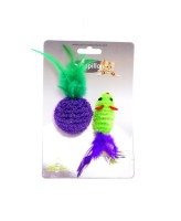Papillon Игрушка для кошек Мышка и мячик с перьями 5+4см пушистые двухцветные