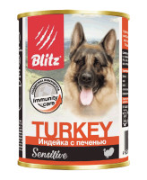 Blitz Sensitive Консервы для собак всех возрастов с индейкой и печенью 400г